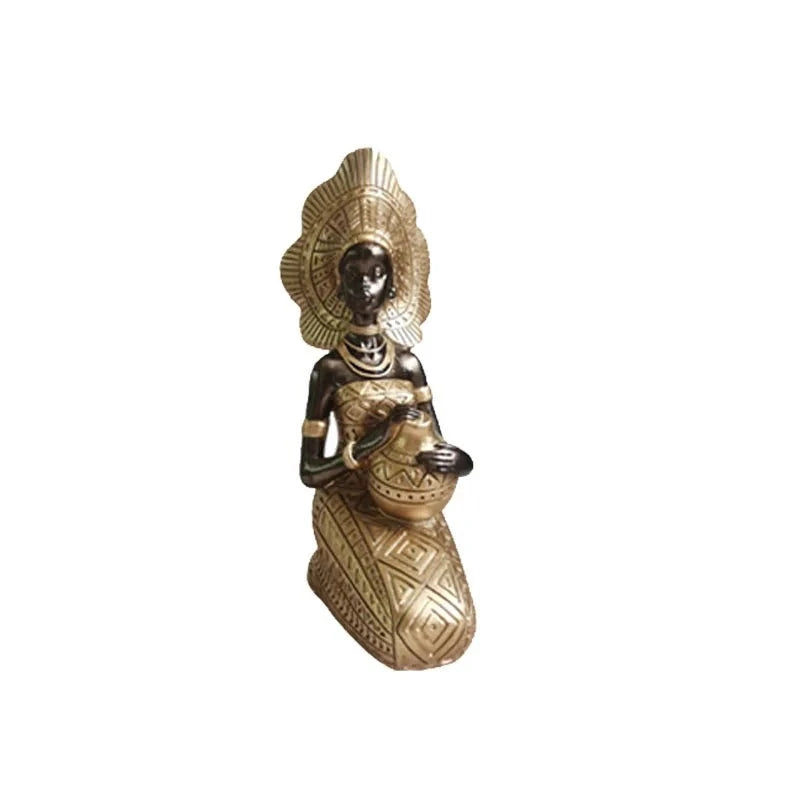 Figurine Femme Africaine - Assise Or 20.5 cm