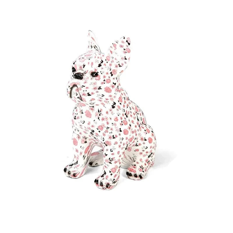 Figurine Bulldog Français Blanc & Rose 21 cm