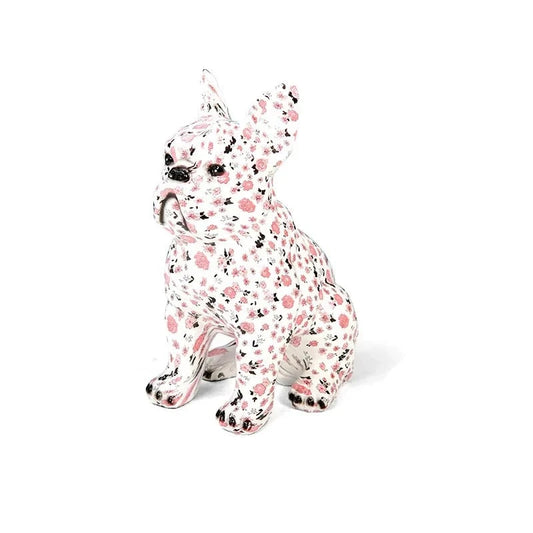 Figurine Bulldog Français Blanc & Rose 21 cm