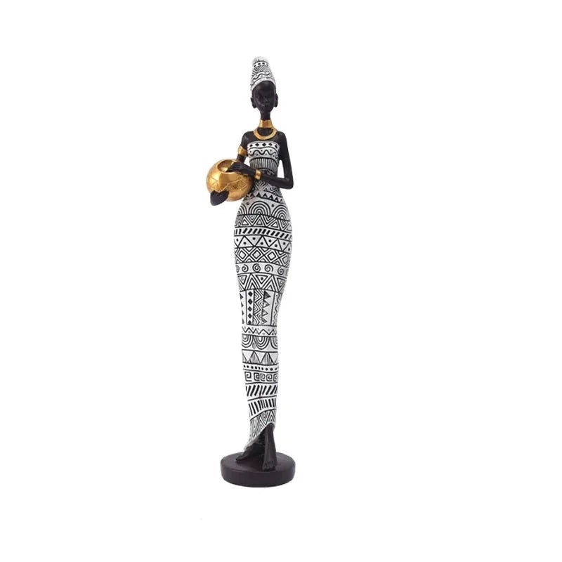 Figurine Femme Africaine - Chapeau Blanc 42 cm