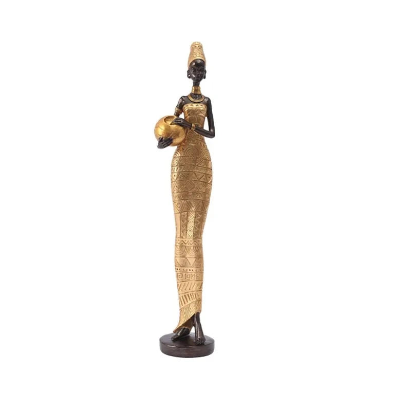 Figurine Femme Africaine - Chapeau Or 42 cm